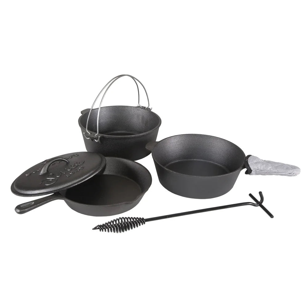 XMSJ Cast Iron Camping Cookware Set Dutch Oven Fry Pan