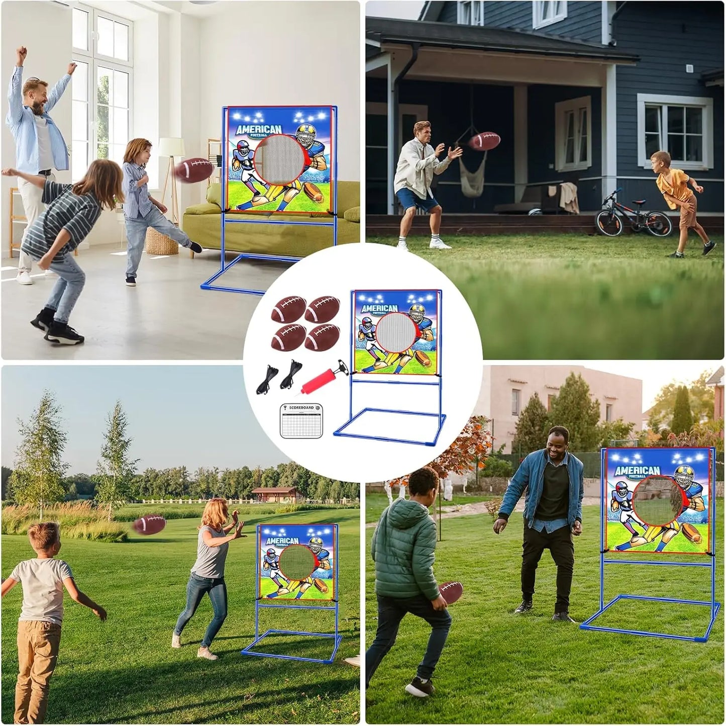 VATOS Rugby Toss Target Game Featuring Four Inflatable Footballs Indoors
