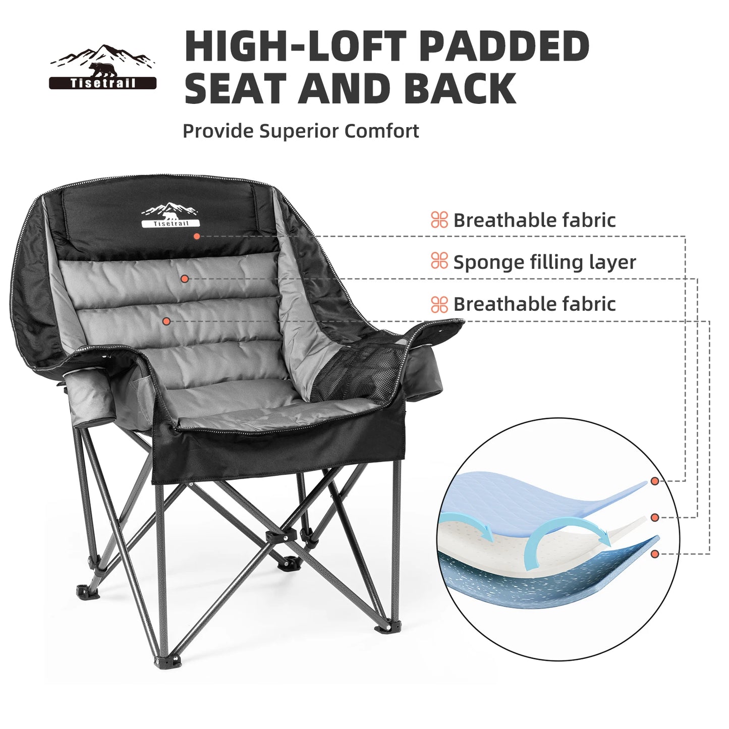 Tisetrail Padded Camping Chair With Side Pocket Cup Holder