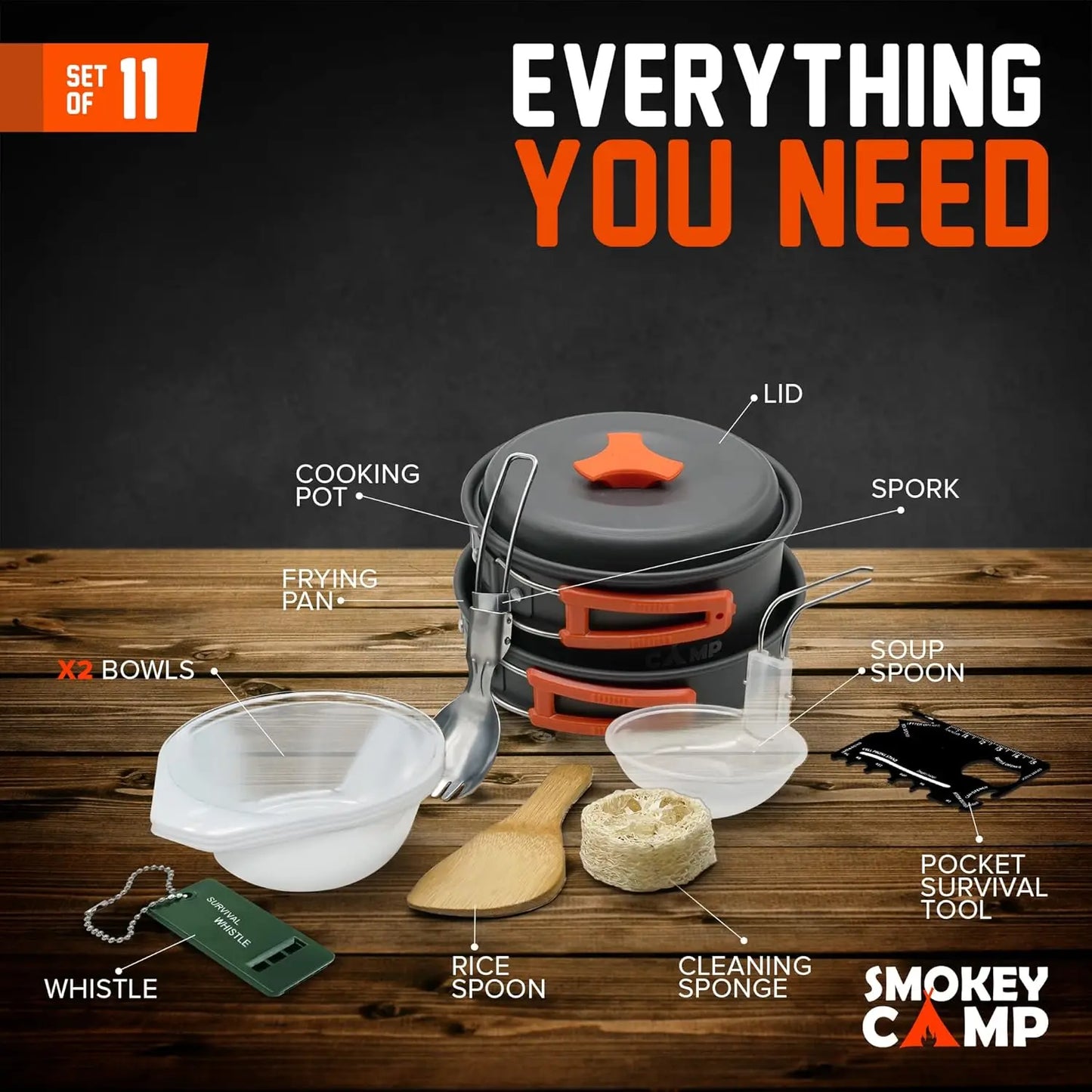 Camping Cookware Mess Kit All In One Nonstick Stove Set