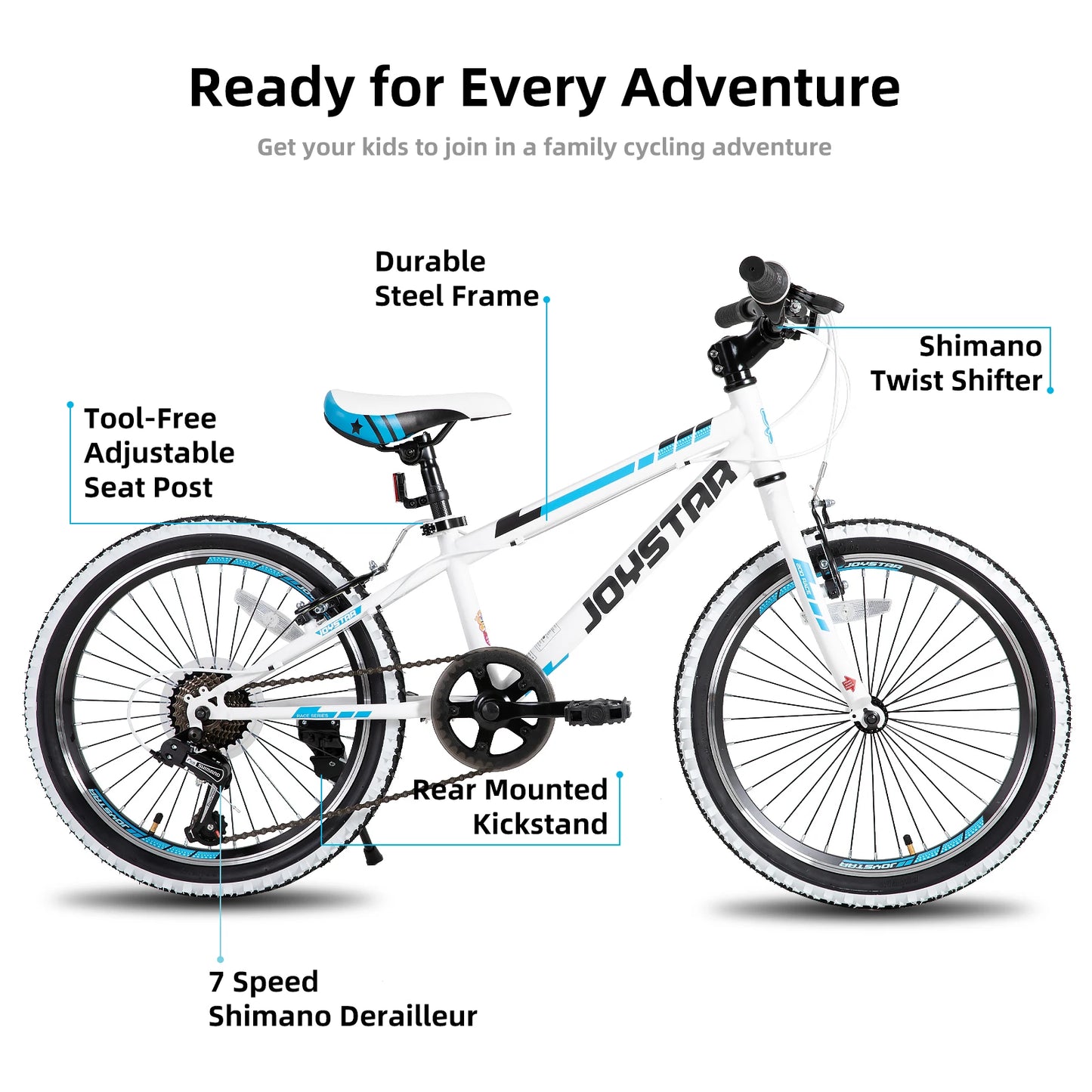 JOYSTAR Kids Mountain Bike For Boys And Girls Ages 7 To 12 With 1 Speed And 7 Speed Drivetrain