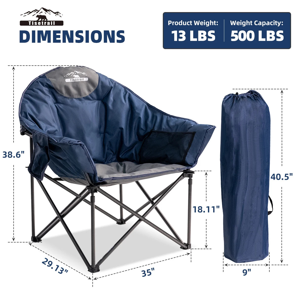 Tisetrail Oversized Padded Moon Saucer Camping Chair