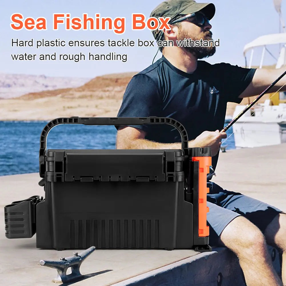2 Tier Portable Fishing Tackle Box With Cup Rod Holder