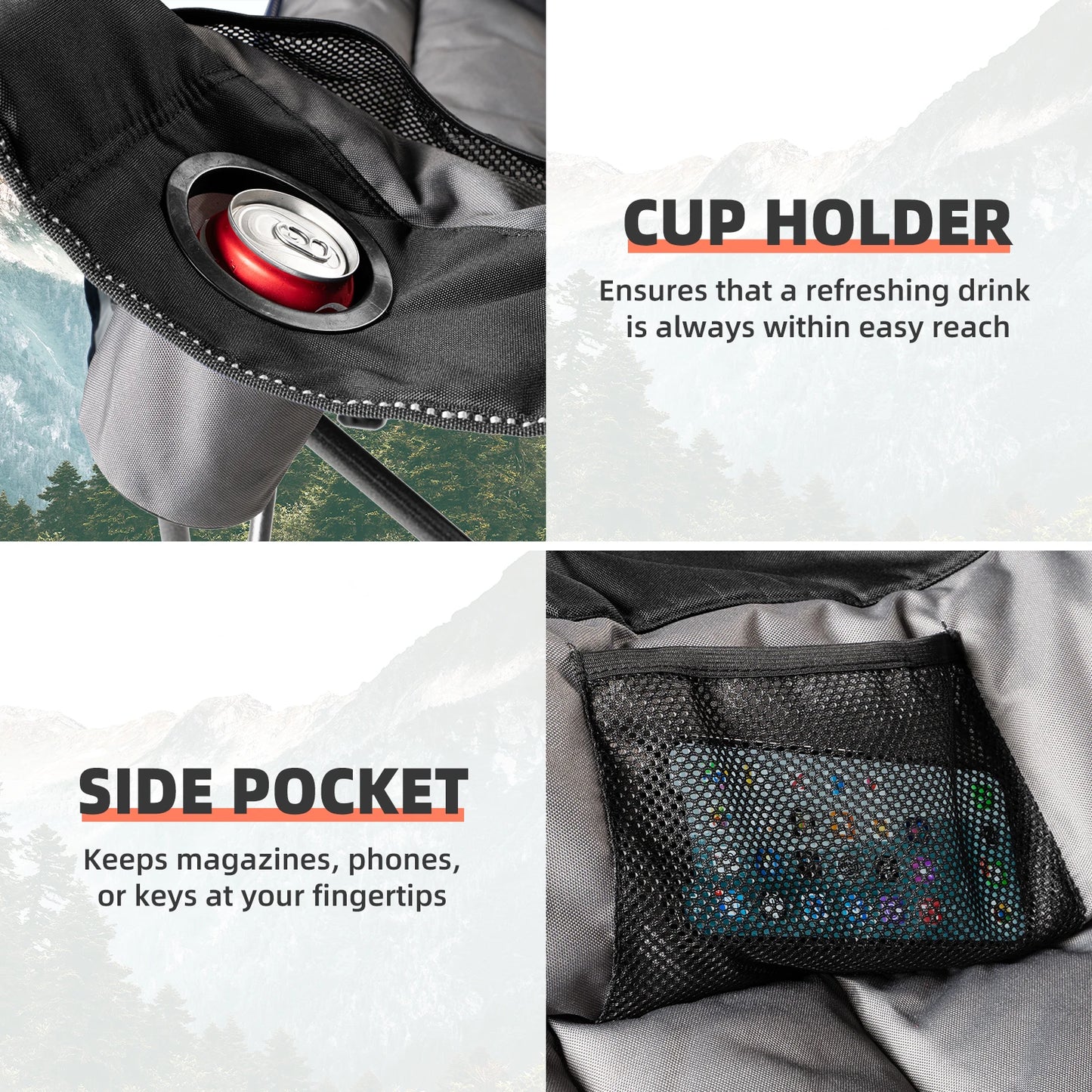 Tisetrail Padded Camping Chair With Side Pocket Cup Holder