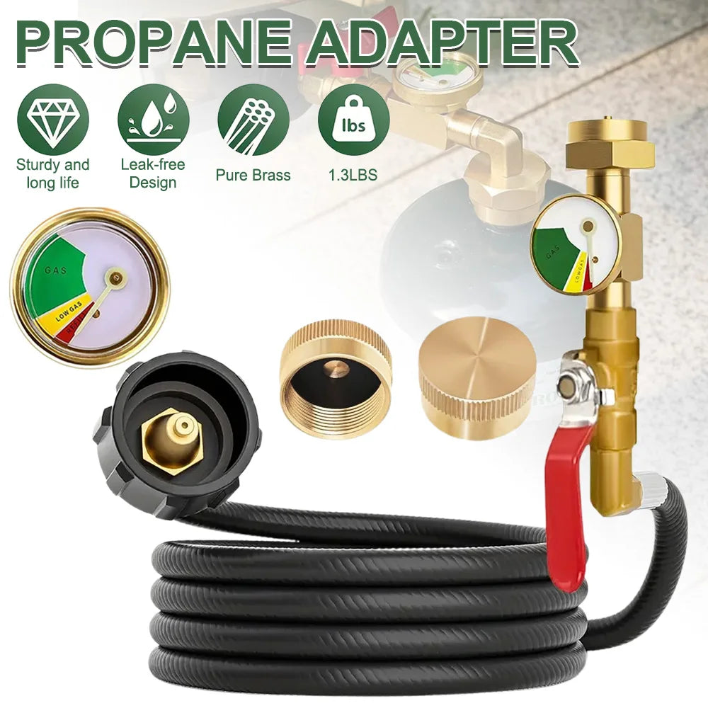 Propane Refill Adapter With Glow Gauge Brass Hose Connector