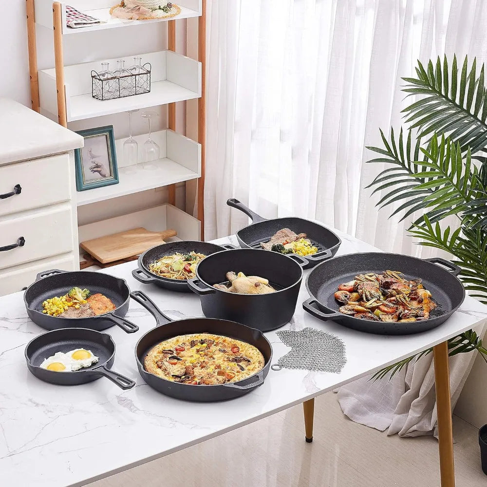YTYINH 8 Piece Cast Iron Camping Cookware Set Durable