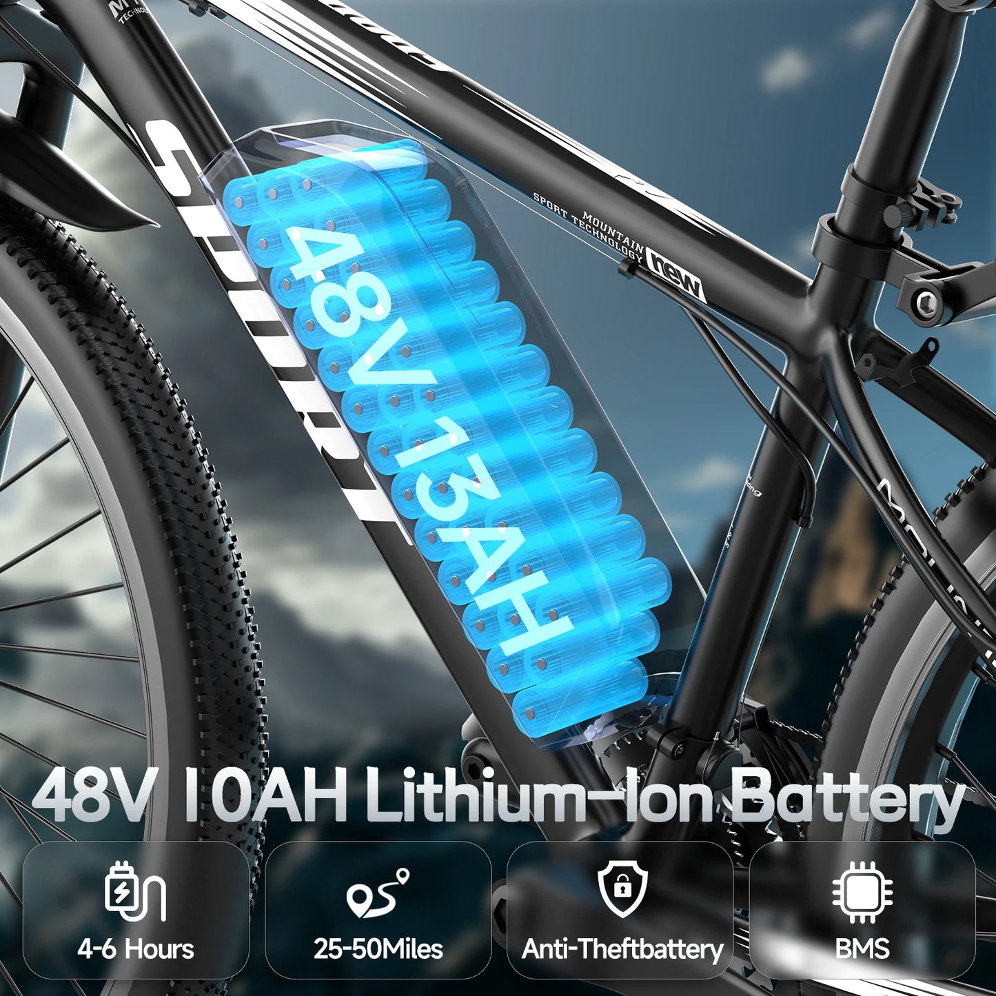 Electric Mountain Bike 700W Peak Motor 20MPH 35 Mile Range