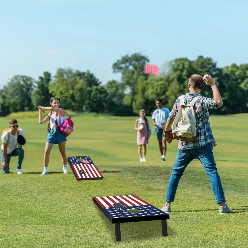 High-concerned Wood Cornhole Boards Set Indoor Outdoor Game With Carry Case And 8 Bean Bags