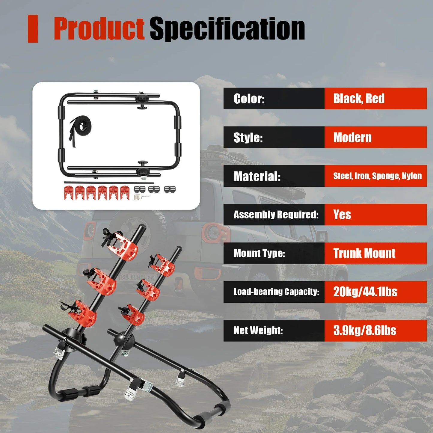 Trunk Mounted Bike Rack For Sedans SUVs Vans Holds Three