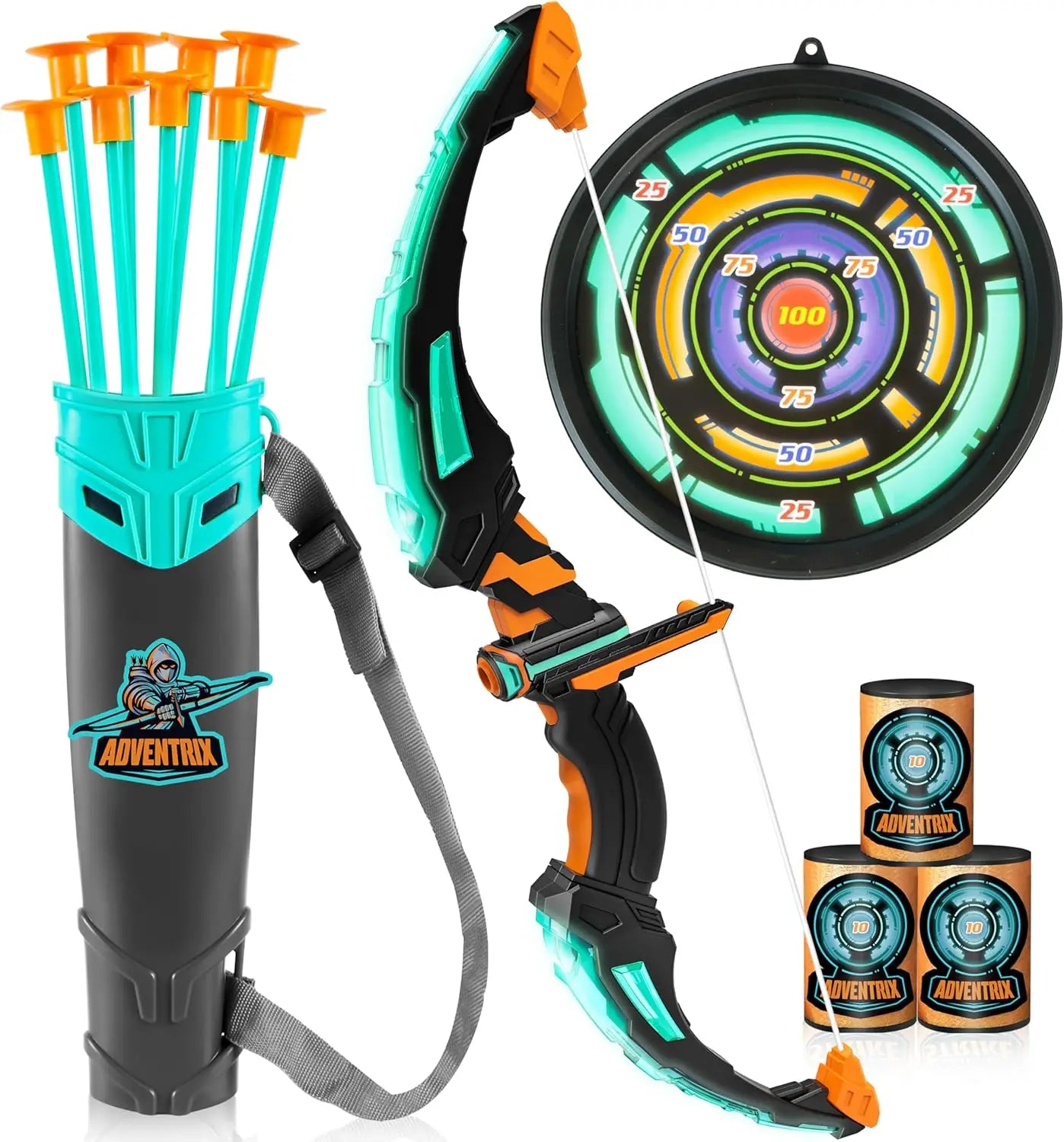 Joyfy LED Light Up Kids Bow and Arrow Set With Suction Cup Arrows Outdoor Play Gift