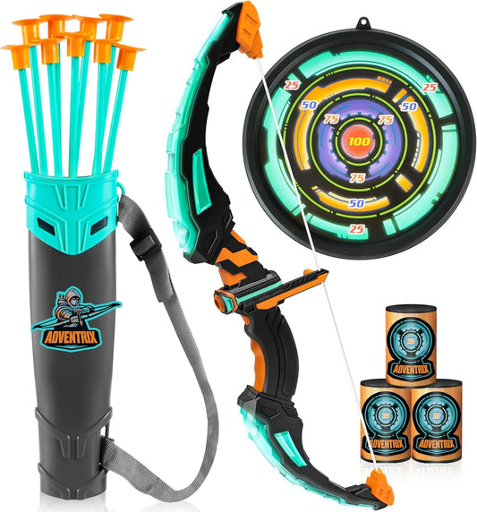 Joyfy LED Light Up Kids Bow and Arrow Set With Suction Cup Arrows Outdoor Play Gift