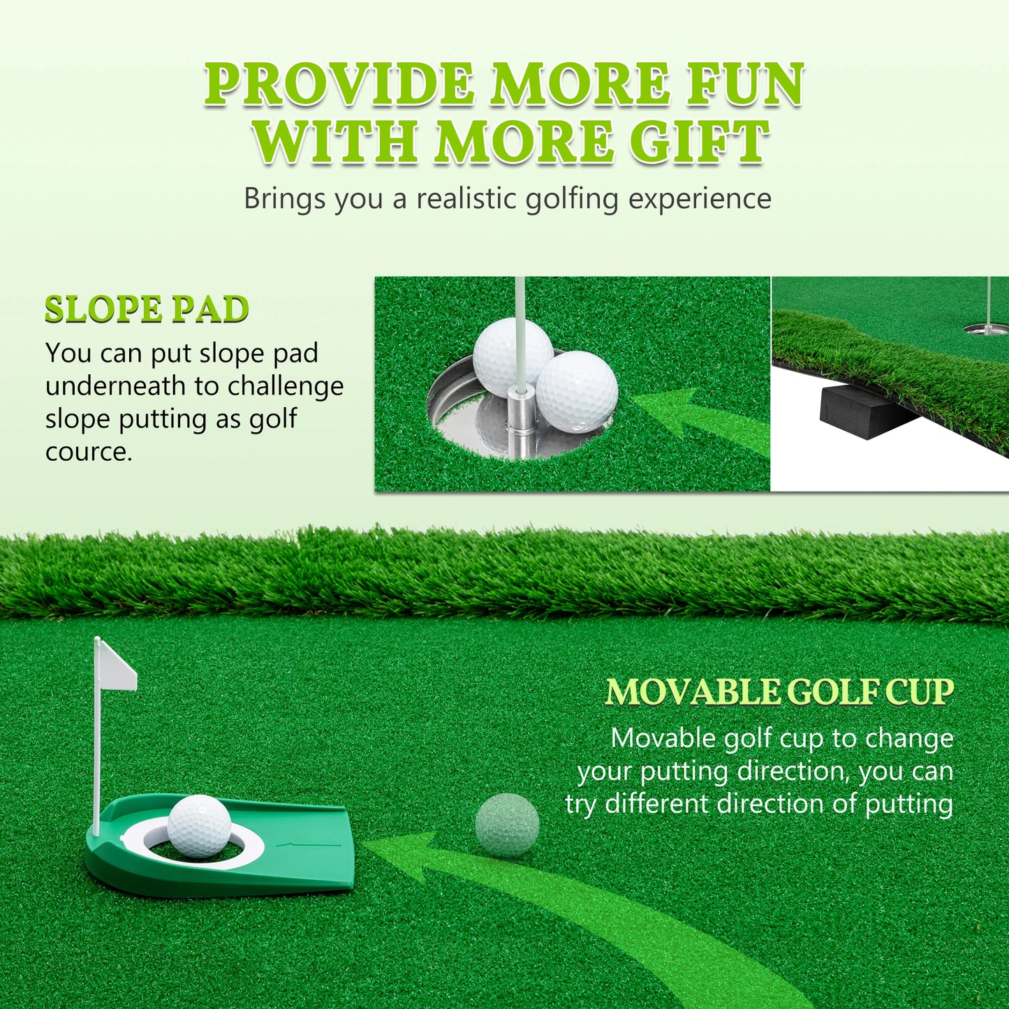 Golf Putting Green Training Mat With Cups