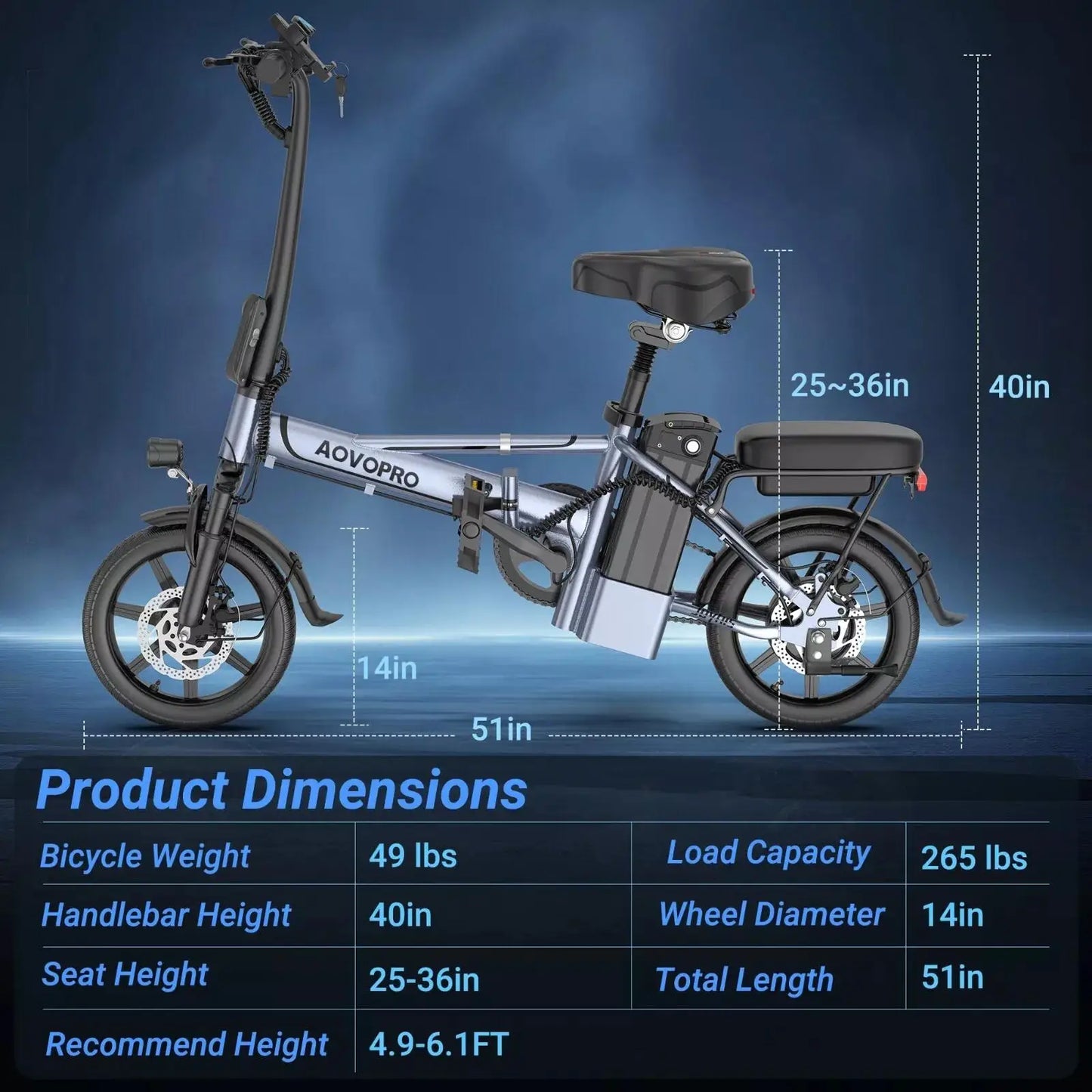 AOVOPRO Foldable Electric Bike 500W 48V Dual Seat Ebike