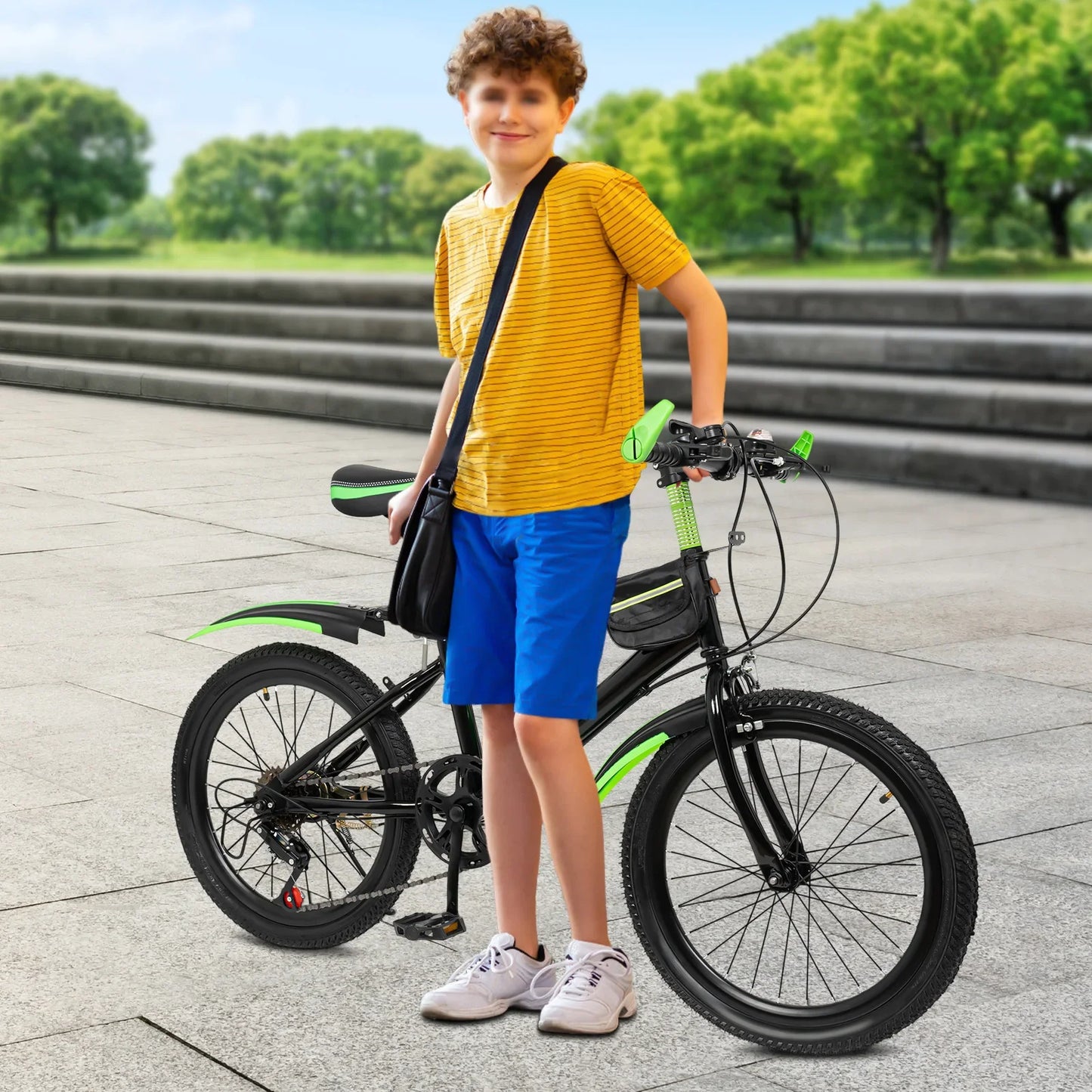 Fork Kids Mountain Bike 7 Speeds Dual Disc Brakes Includes Kettle Mudguard Lightweight Steel Frame