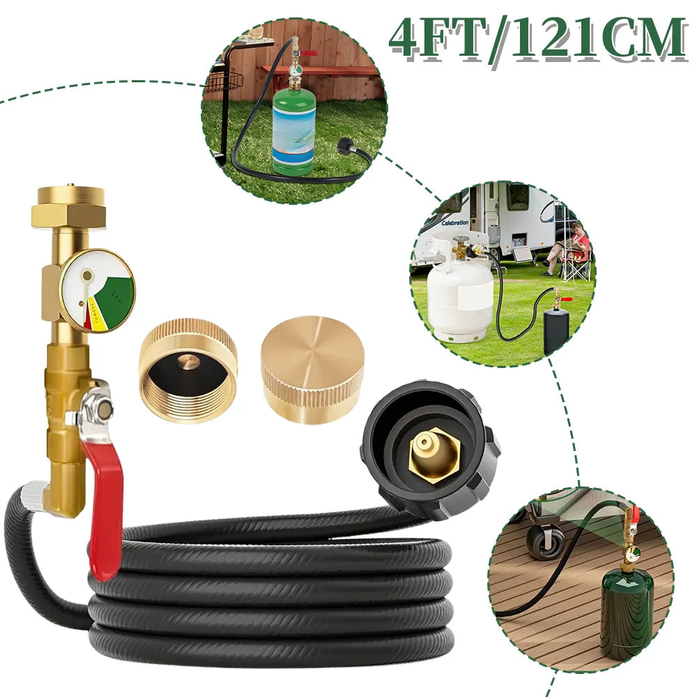 Propane Refill Adapter With Glow Gauge Brass Hose Connector