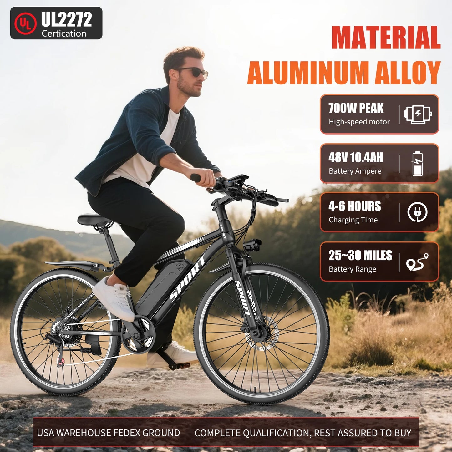 Electric Mountain Bike 700W Peak Motor 20MPH 35 Mile Range