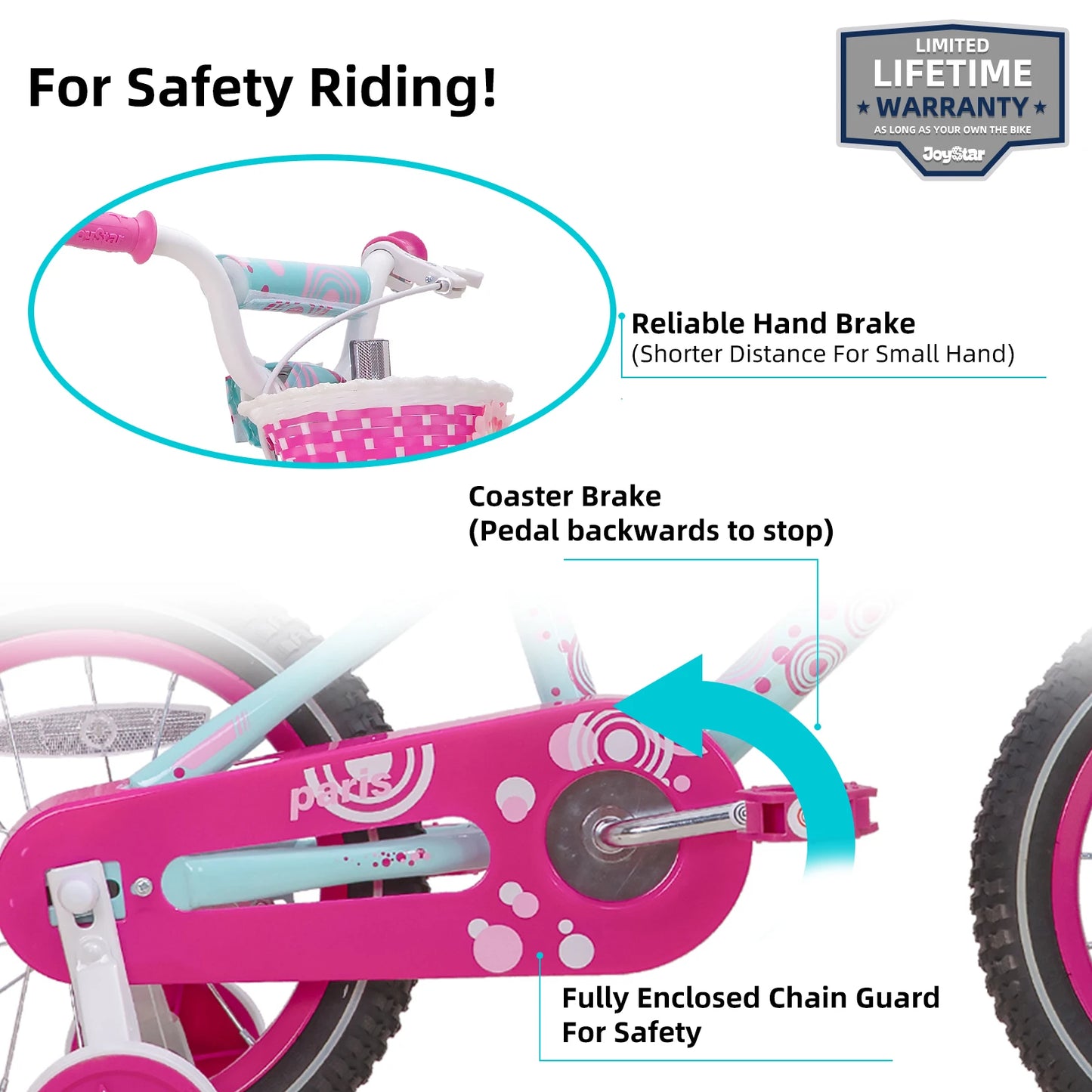 JOYSTAR Kids Bike With Training Wheels Basket Water Bottle Handbrake And Steel Frame