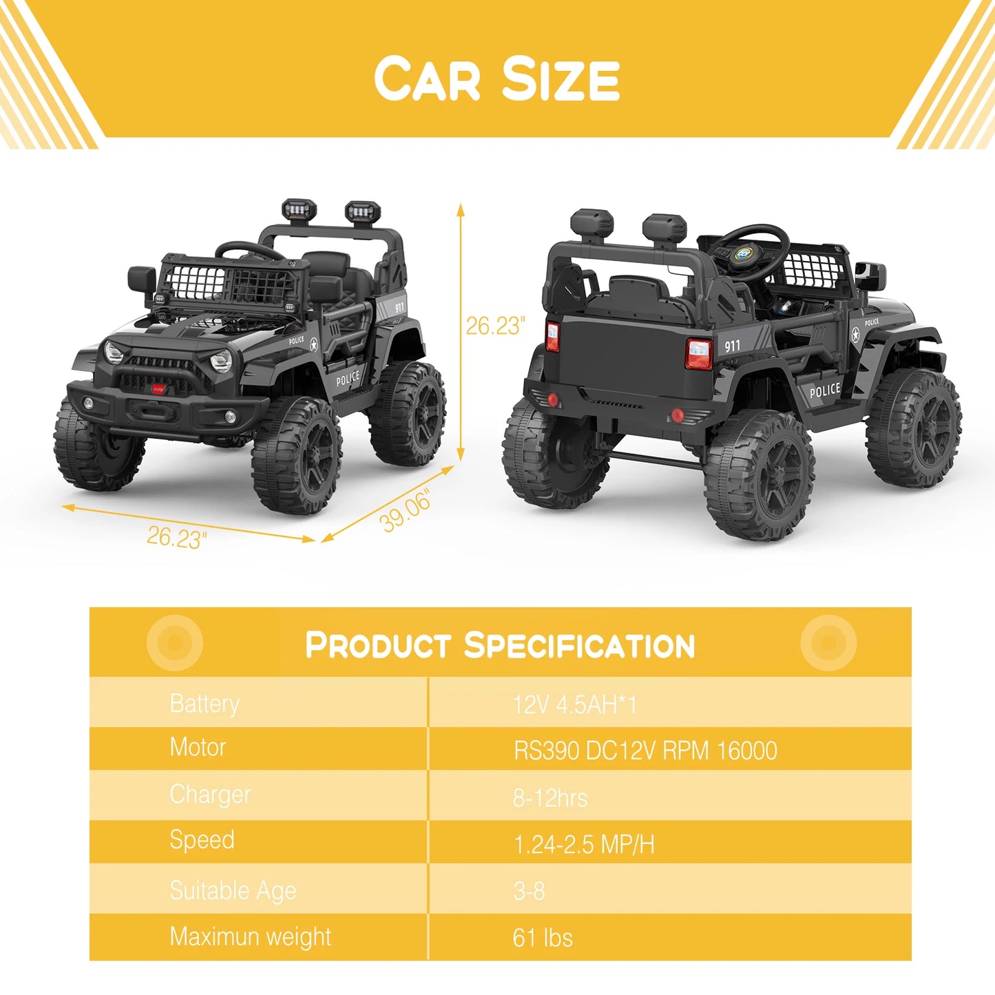 HiMISSE 12V Kids Ride On Car Remote Control Truck Toy