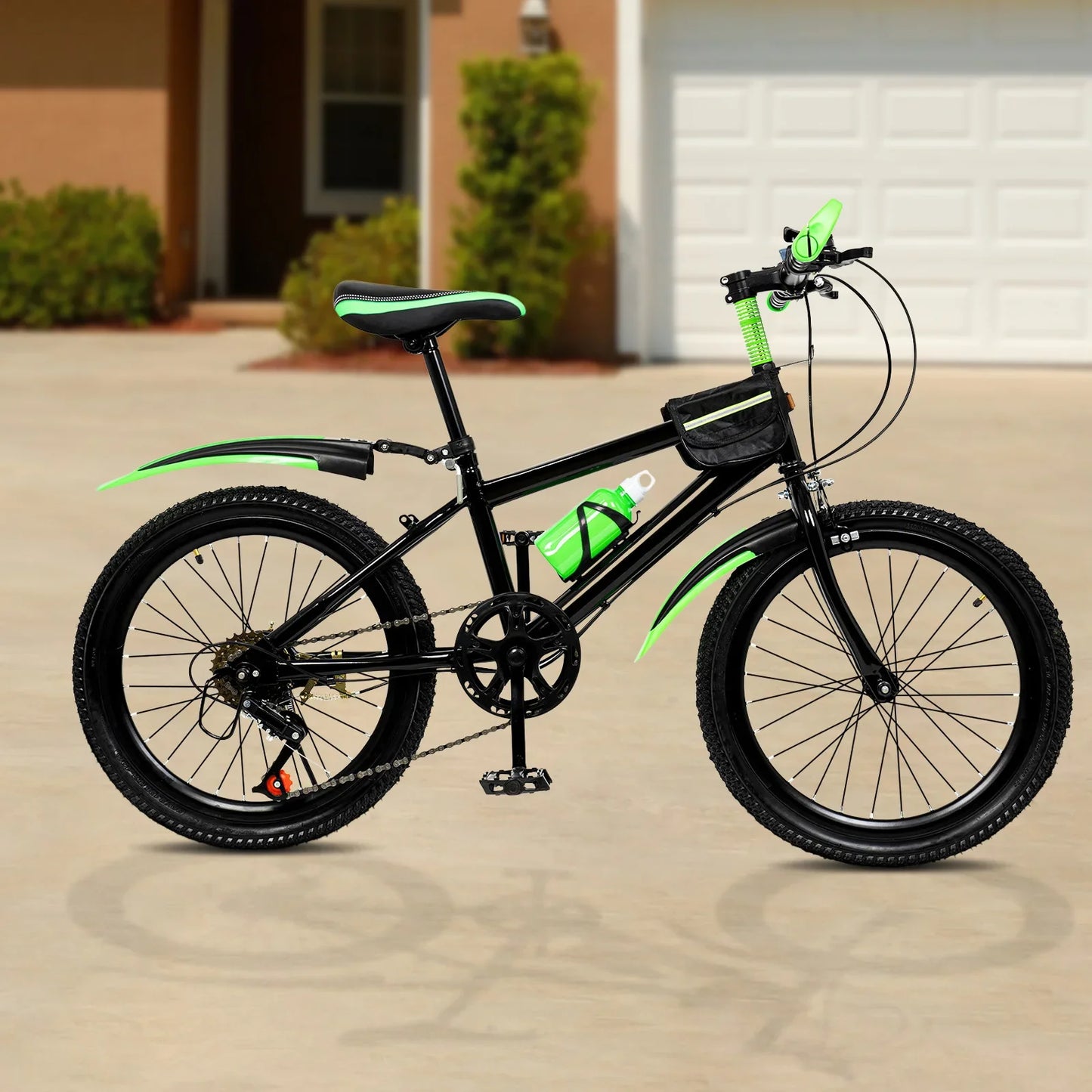 Fork Kids Mountain Bike 7 Speeds Dual Disc Brakes Includes Kettle Mudguard Lightweight Steel Frame