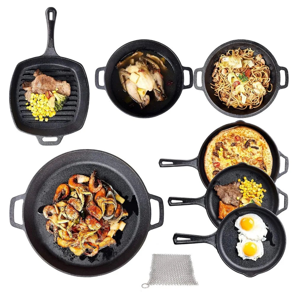 YTYINH 8 Piece Cast Iron Camping Cookware Set Durable
