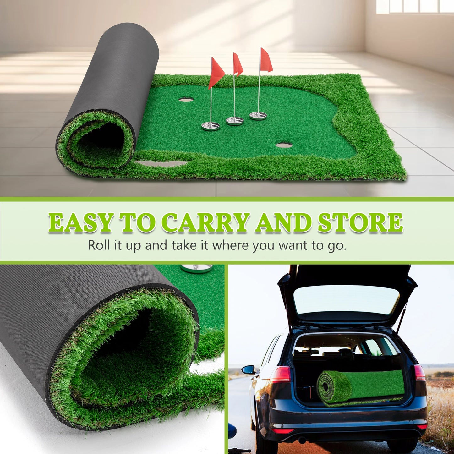 Golf Putting Green Training Mat With Cups