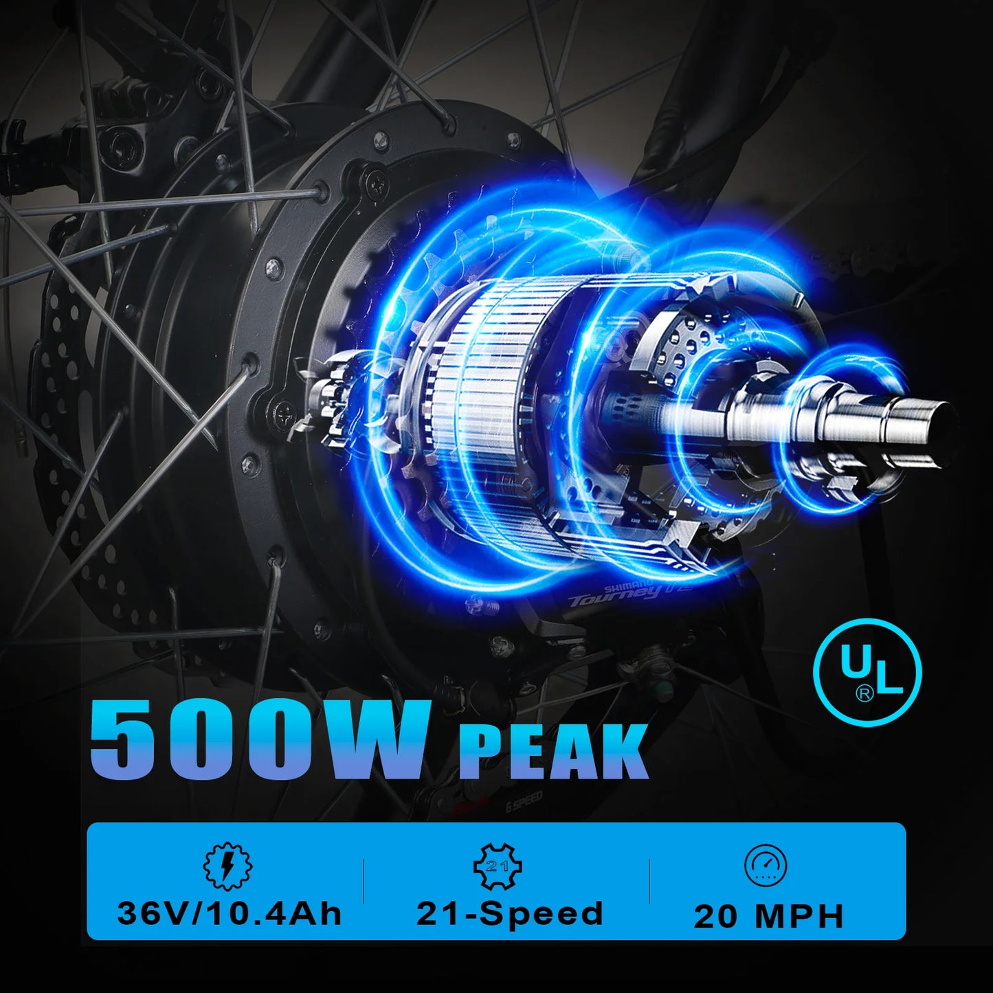 ZNHE 500W Electric Mountain Bike Fat Tire Ebike 21 Speed