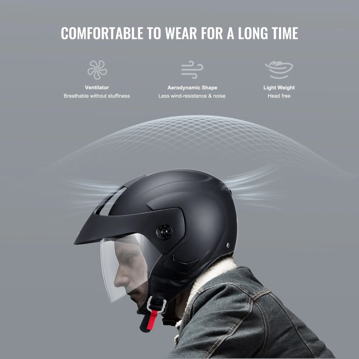 SucceBuy Three Quarter Face Motorcycle Helmet With Interchangeable Lens ABS