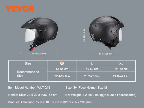 SucceBuy Three Quarter Face Motorcycle Helmet With Interchangeable Lens ABS