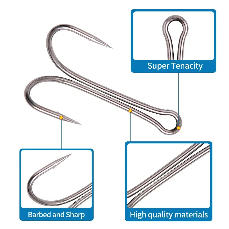 Fishing Long Shank Double Hook Barbed Weedless Jig Hooks