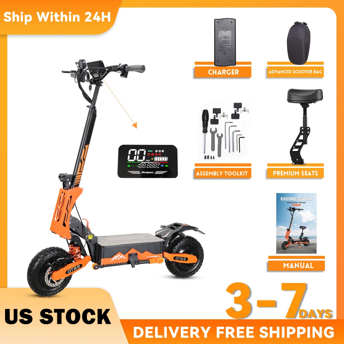 Arwibon 5600W Electric Scooter Dual Motor Folding Seat