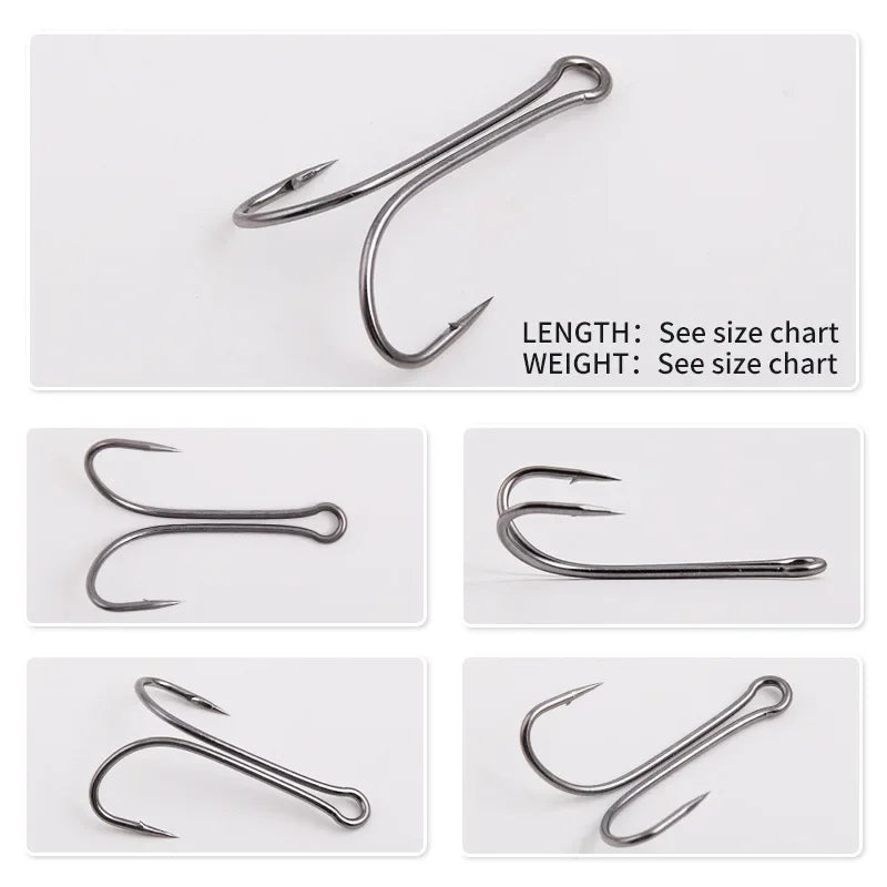 Fishing Long Shank Double Hook Barbed Weedless Jig Hooks