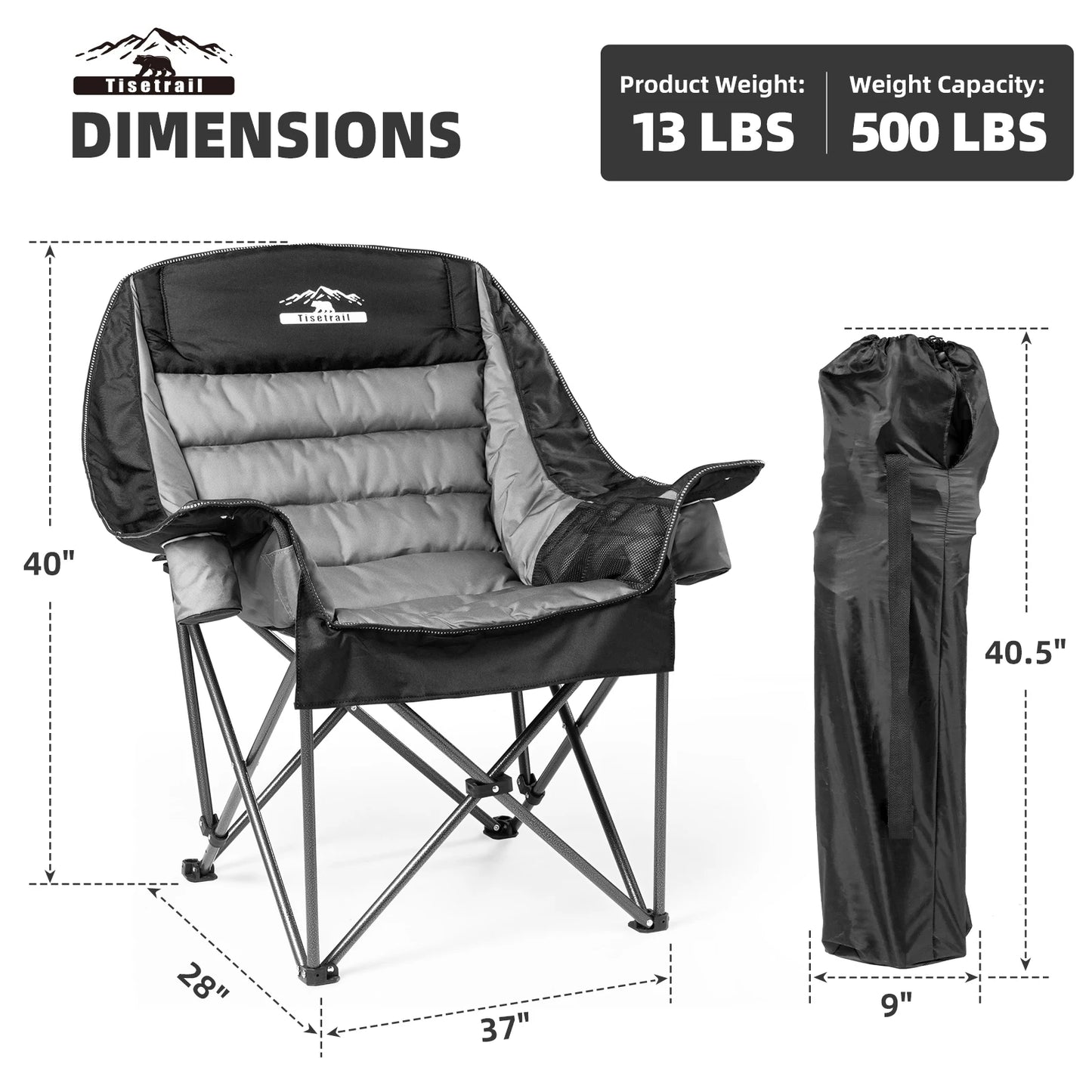 Tisetrail Padded Camping Chair With Side Pocket Cup Holder