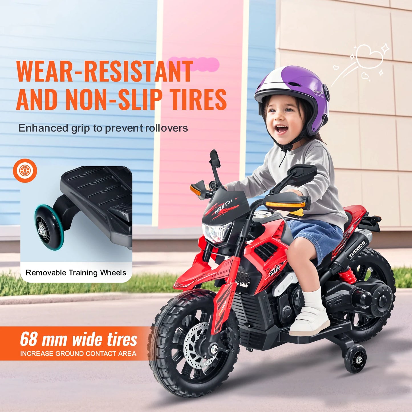 SucceBuy 6V 12V Kids Ride On Motorcycle Headlight Bluetooth