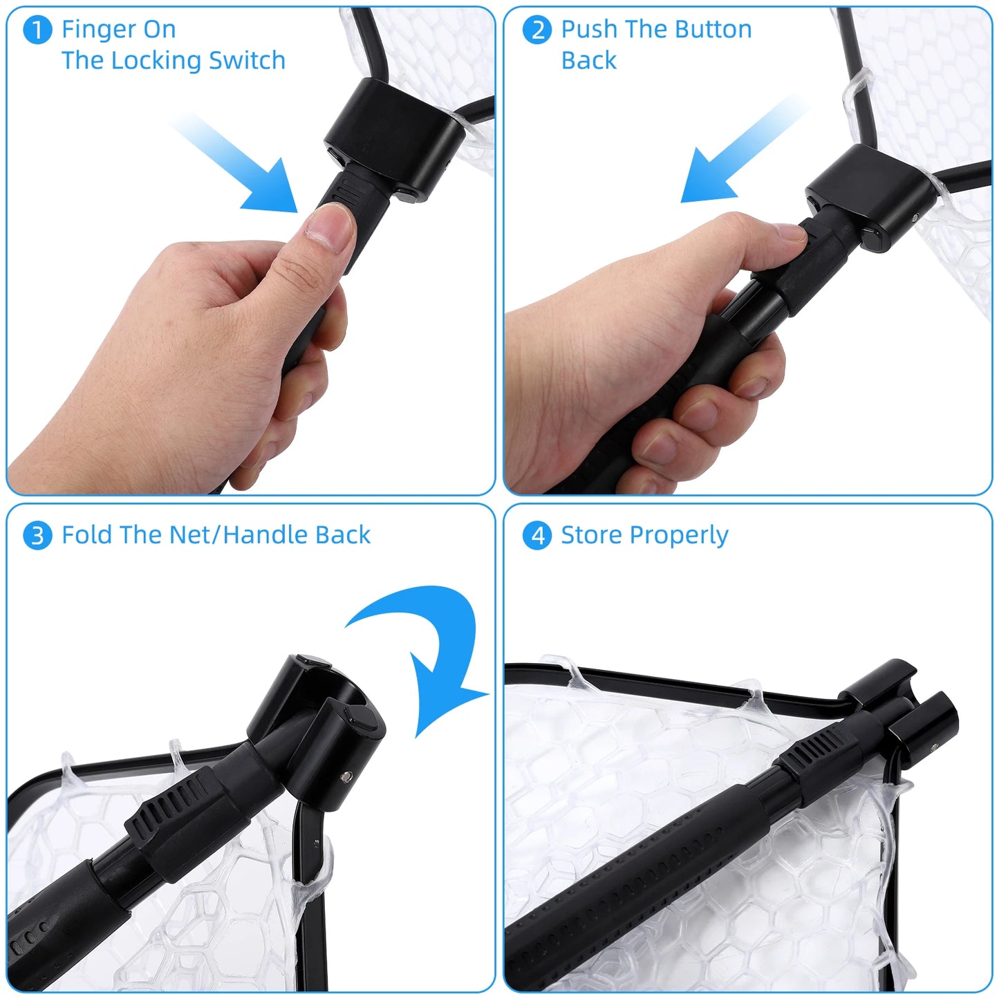 Hipicute Foldable Trout Landing Net With Soft Rubber Mesh