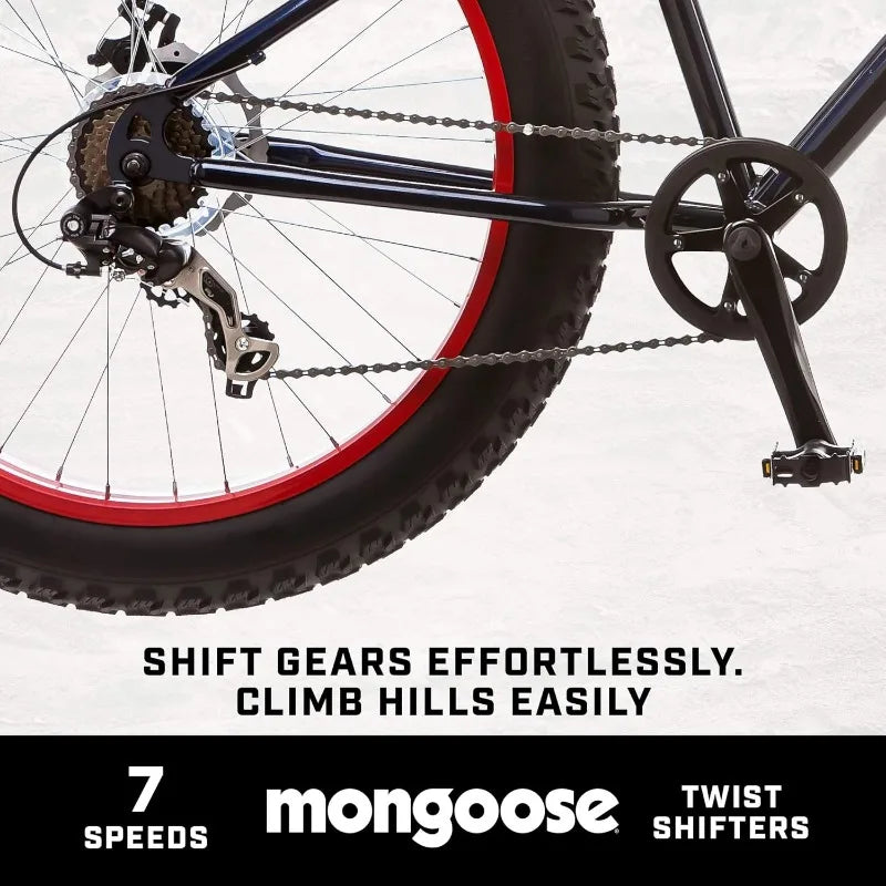 YTYIN Fat Tire Mountain Bike Steel 7 Speed Dual Disc