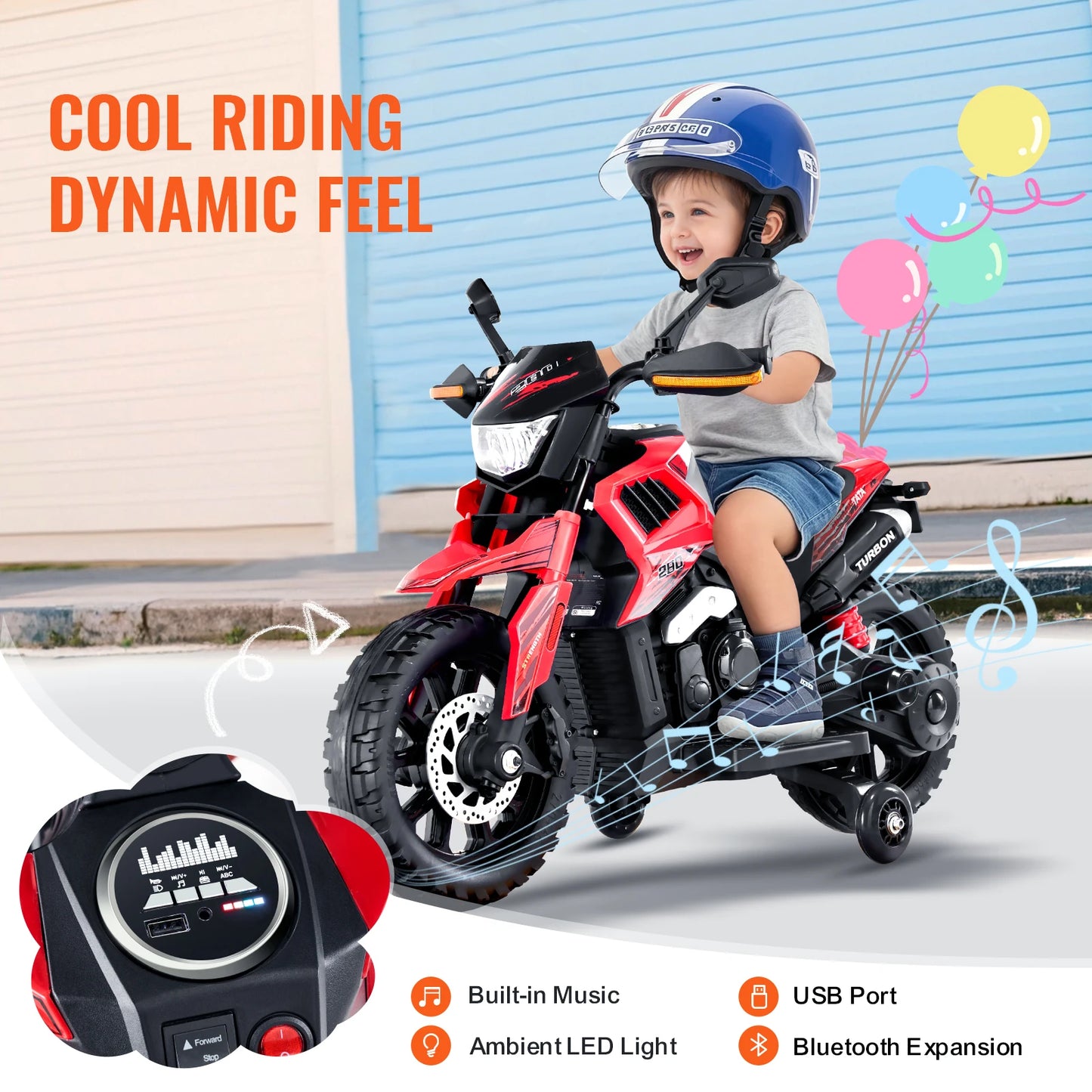 SucceBuy 6V 12V Kids Ride On Motorcycle Headlight Bluetooth