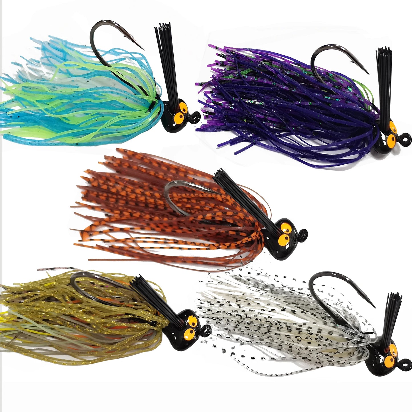 NoEnName Null 15pcs Bass Fishing Jigs Kit with Silicone Skirts