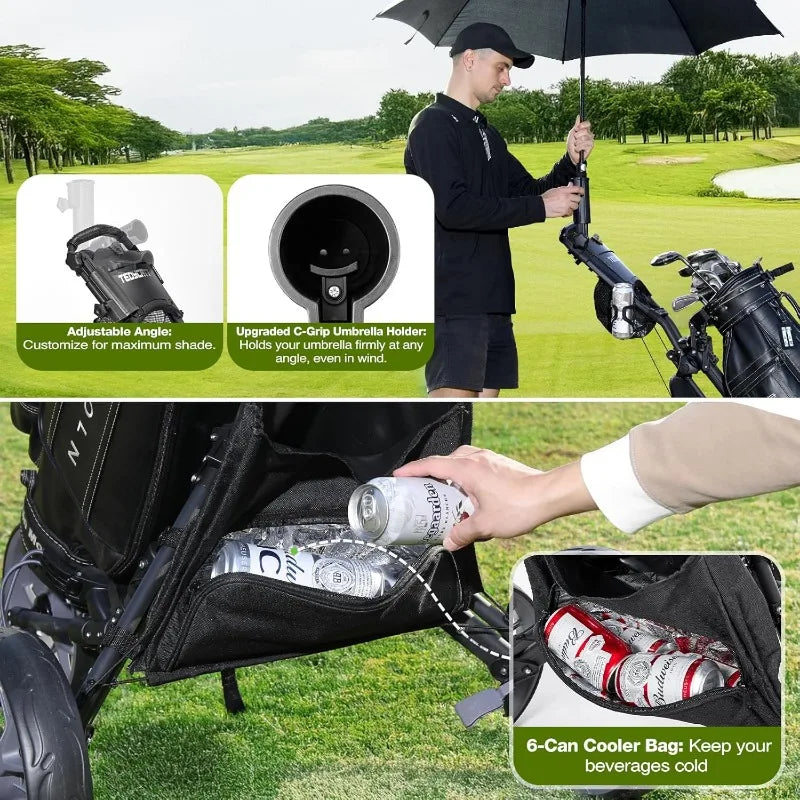 Three Wheel Golf Push Cart Lightweight Folding Trolley