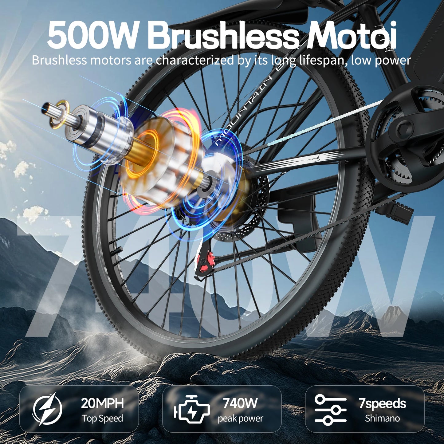 Electric Mountain Bike 700W Peak Motor 20MPH 35 Mile Range