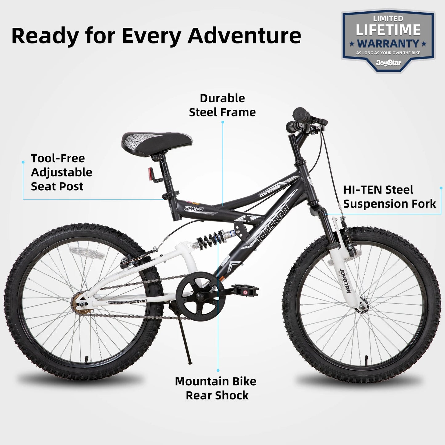 JOYSTAR Kids Mountain Bike Dual Suspension For Ages 5 To 13 With Steel Frame And Durable Braking