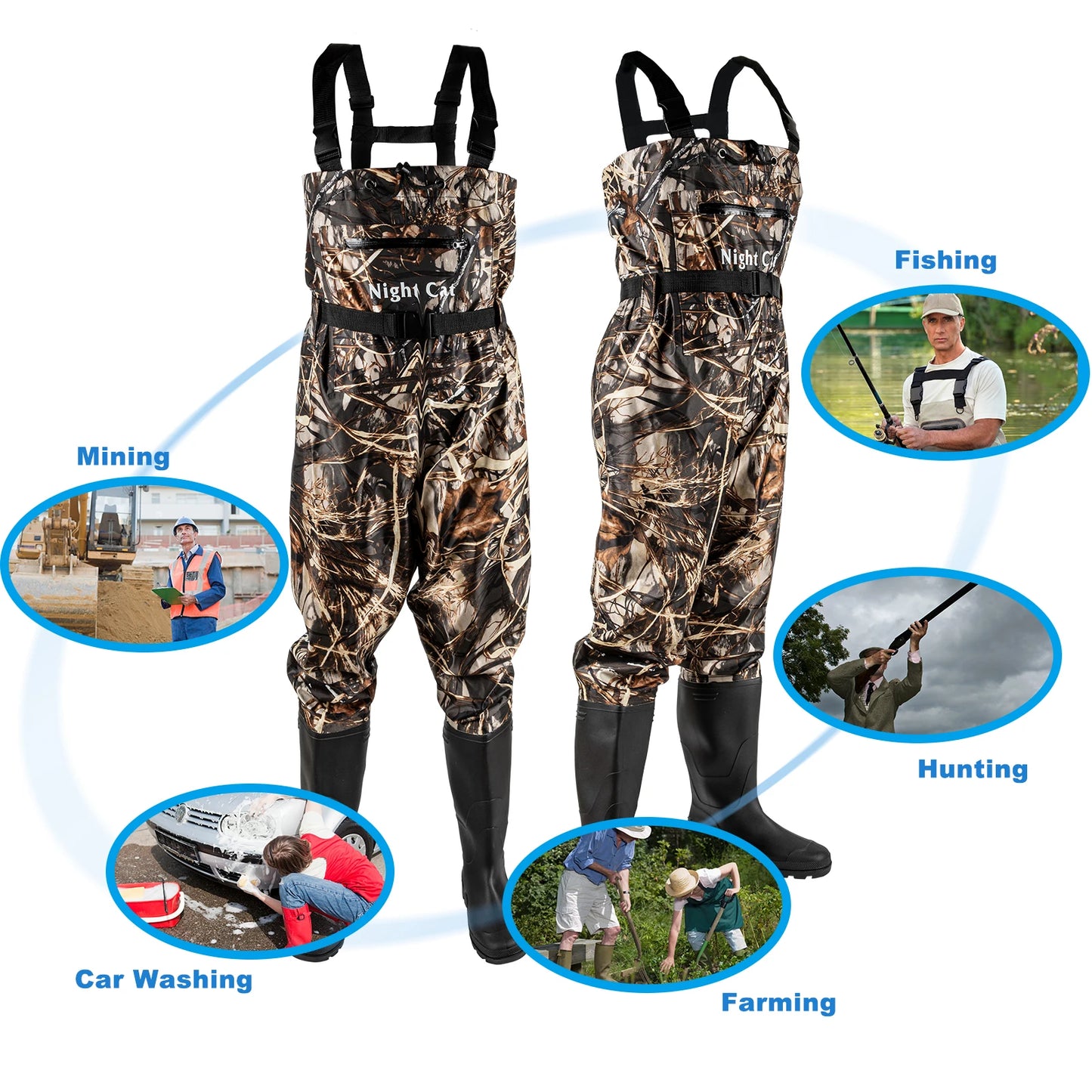 Mens Waterproof Chest Waders With Built In Boots Nylon PVC