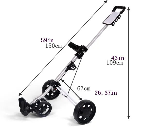 3 Wheel Golf Push Cart Portable Foldable With Bottle Holder