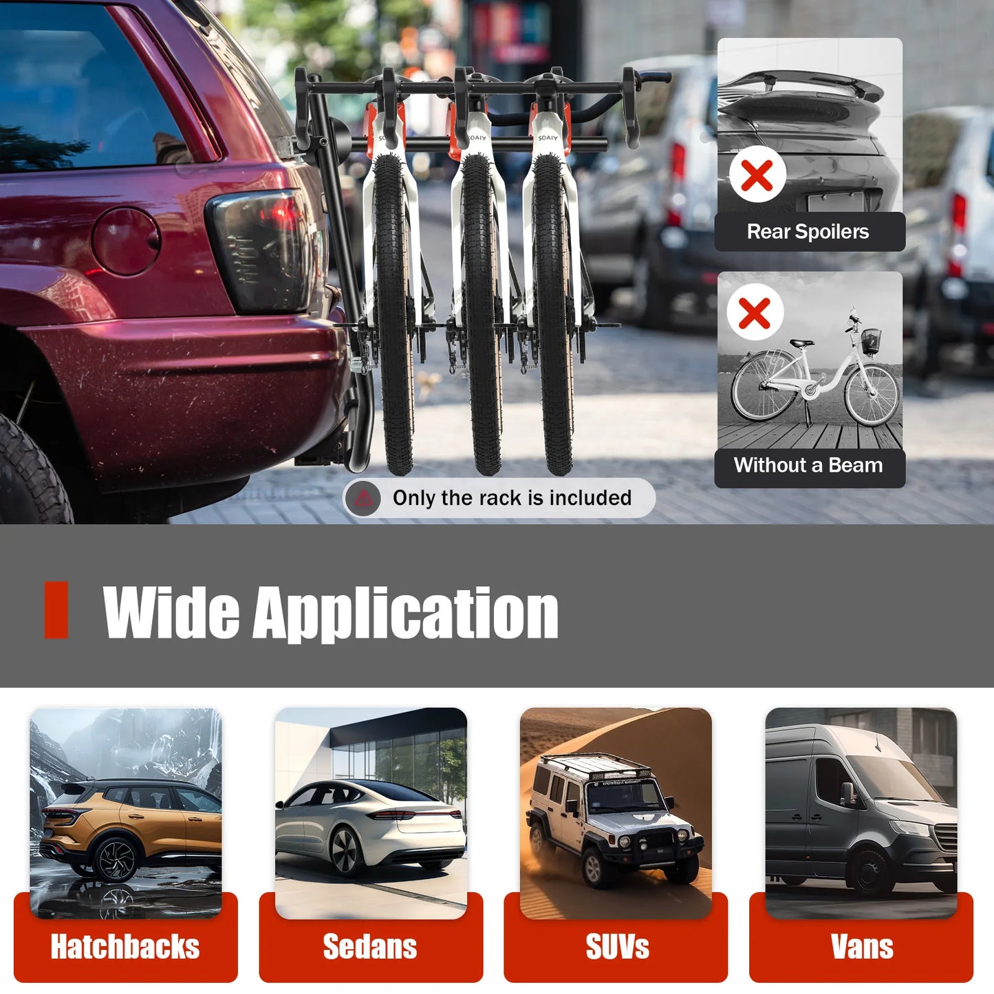 Trunk Mounted Bike Rack For Sedans SUVs Vans Holds Three