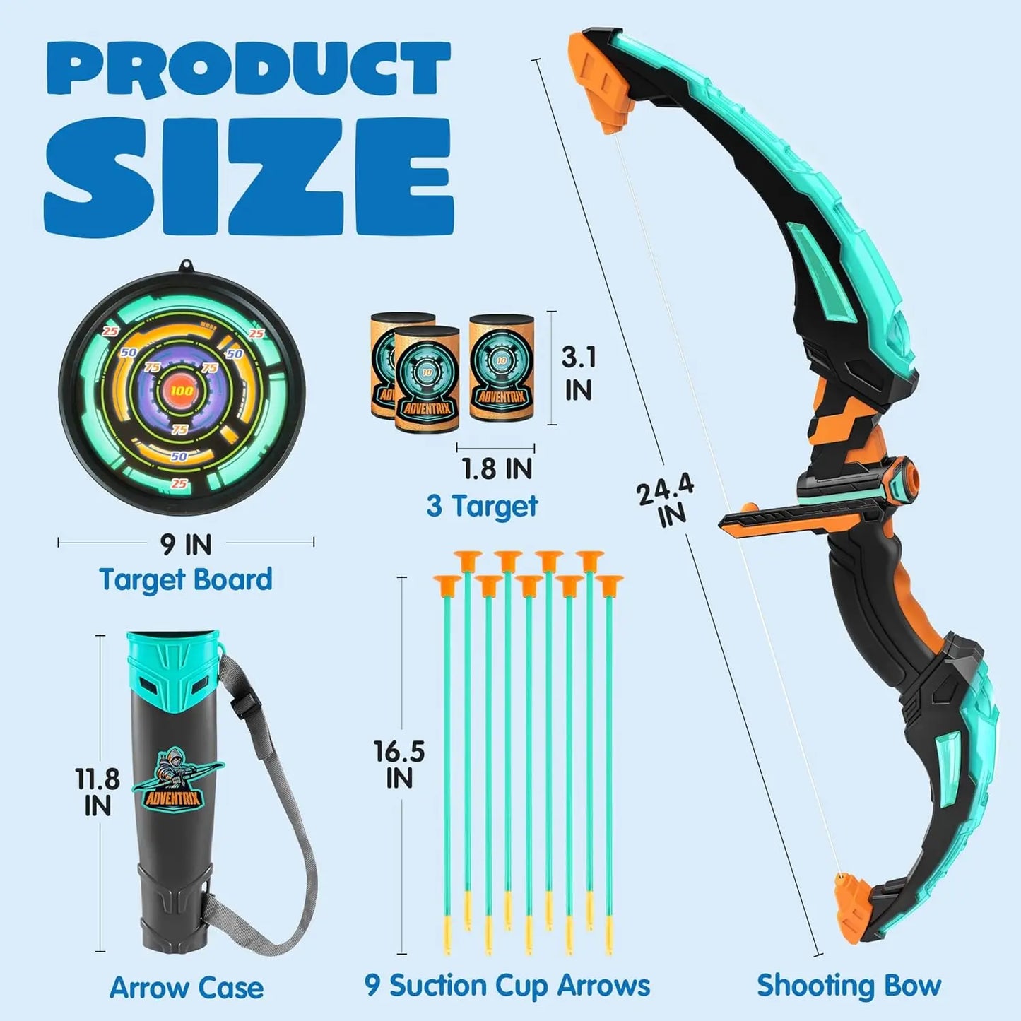 Joyfy LED Light Up Kids Bow and Arrow Set With Suction Cup Arrows Outdoor Play Gift