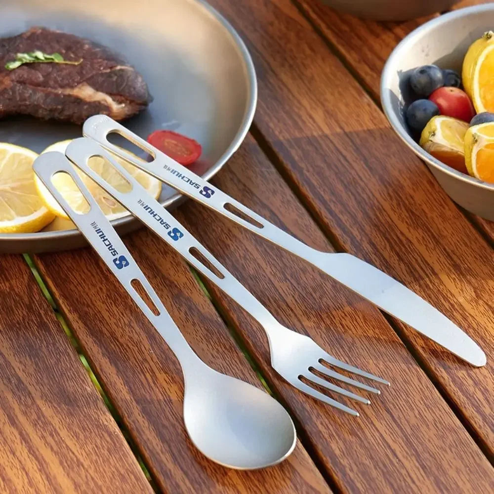 Lightweight Titanium Long Handle Spoon Fork For Camping EDC