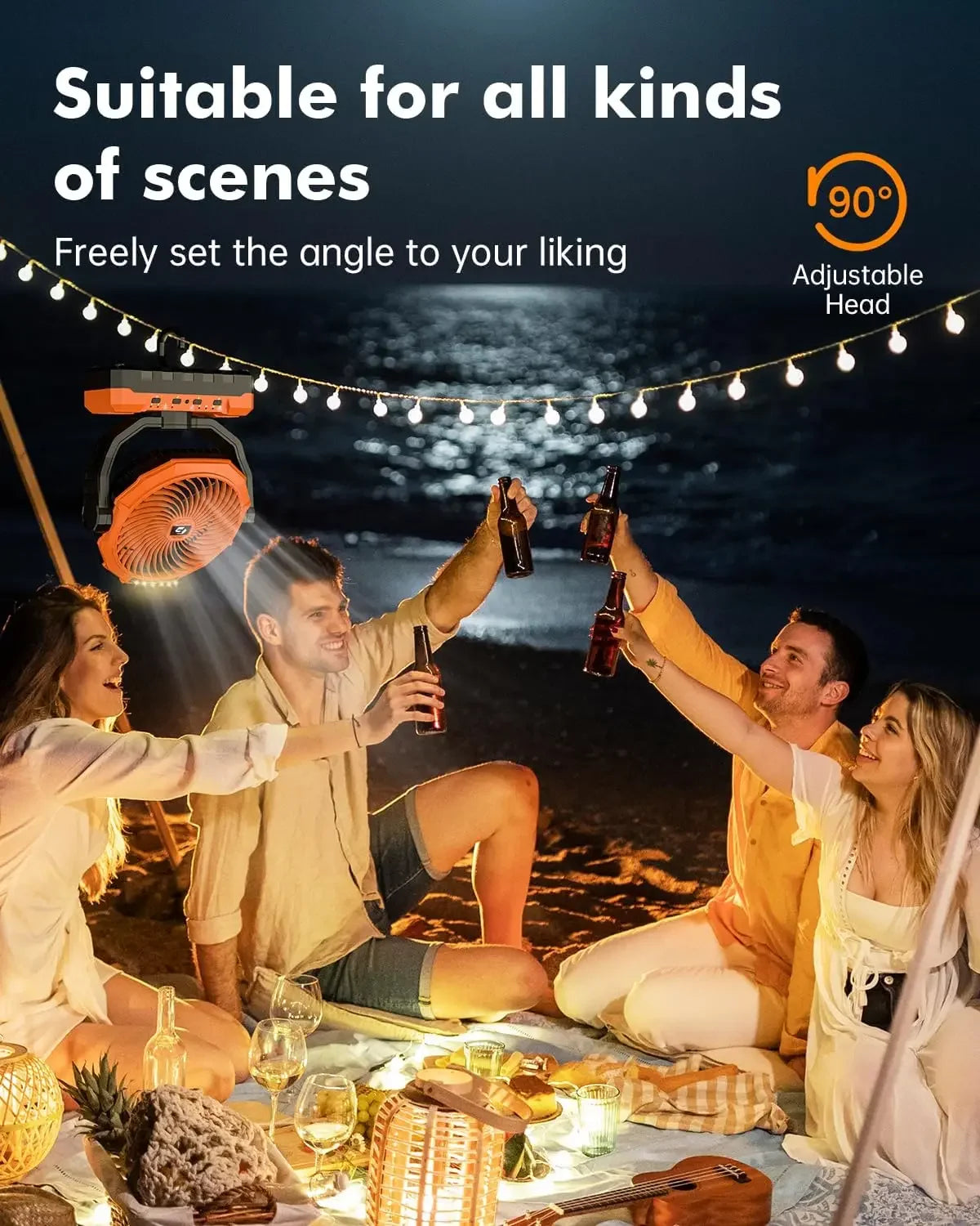 AUKYGGU Rechargeable Camping Fan With Light And Hook