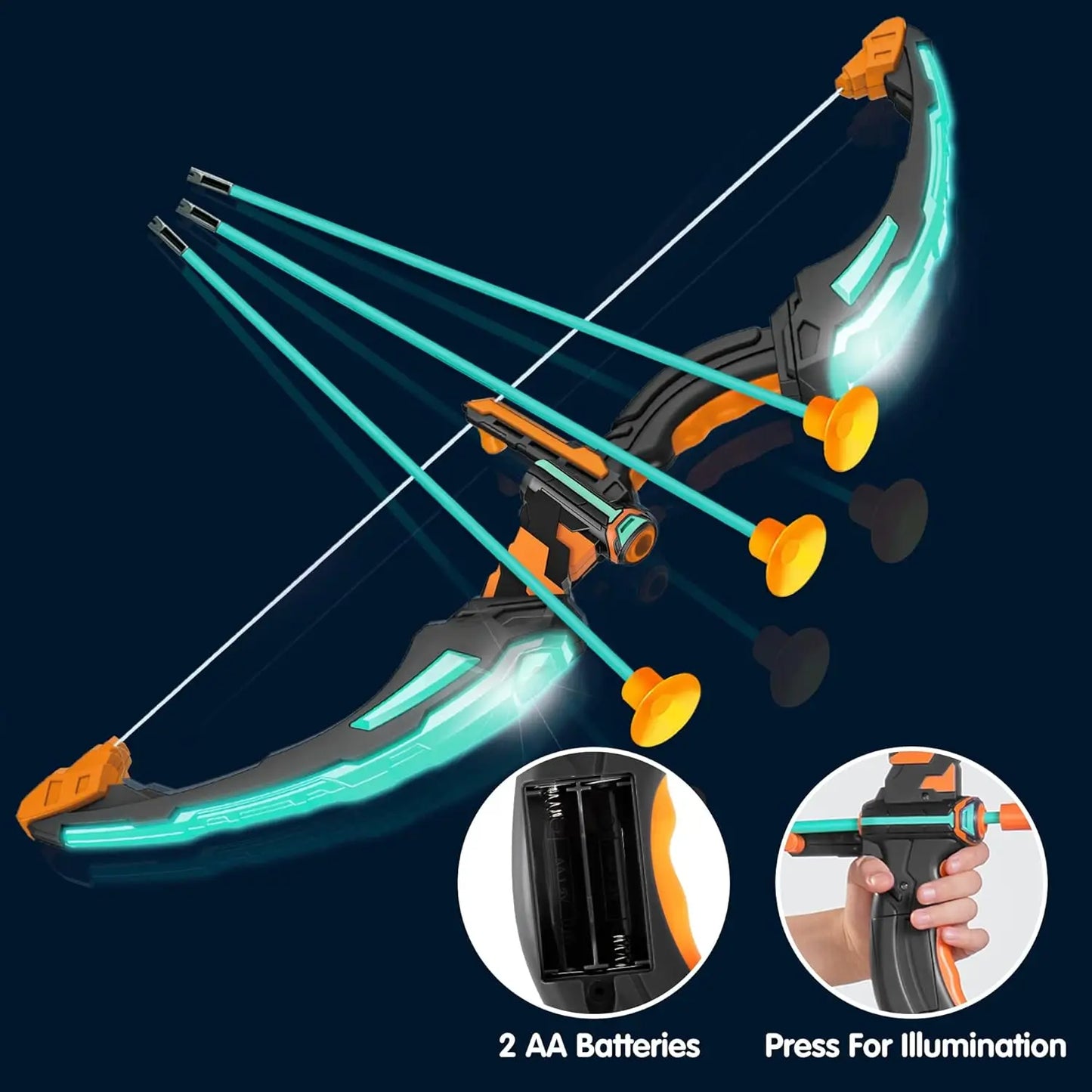 Joyfy LED Light Up Kids Bow and Arrow Set With Suction Cup Arrows Outdoor Play Gift
