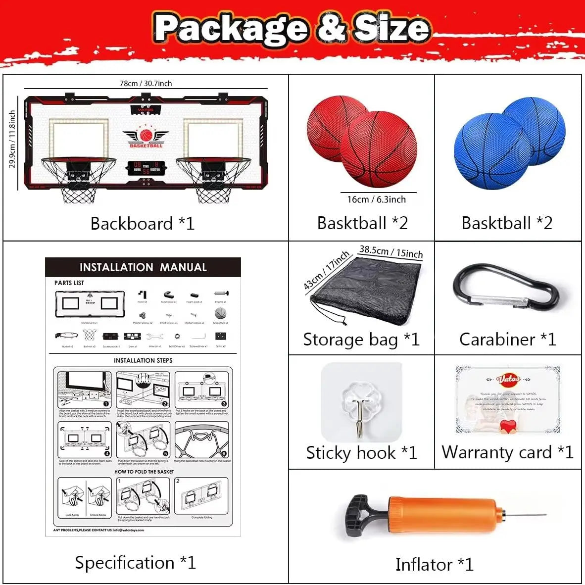 VATOS Dual Indoor Outdoor Mini Basketball Hoop Set With Scoreboard