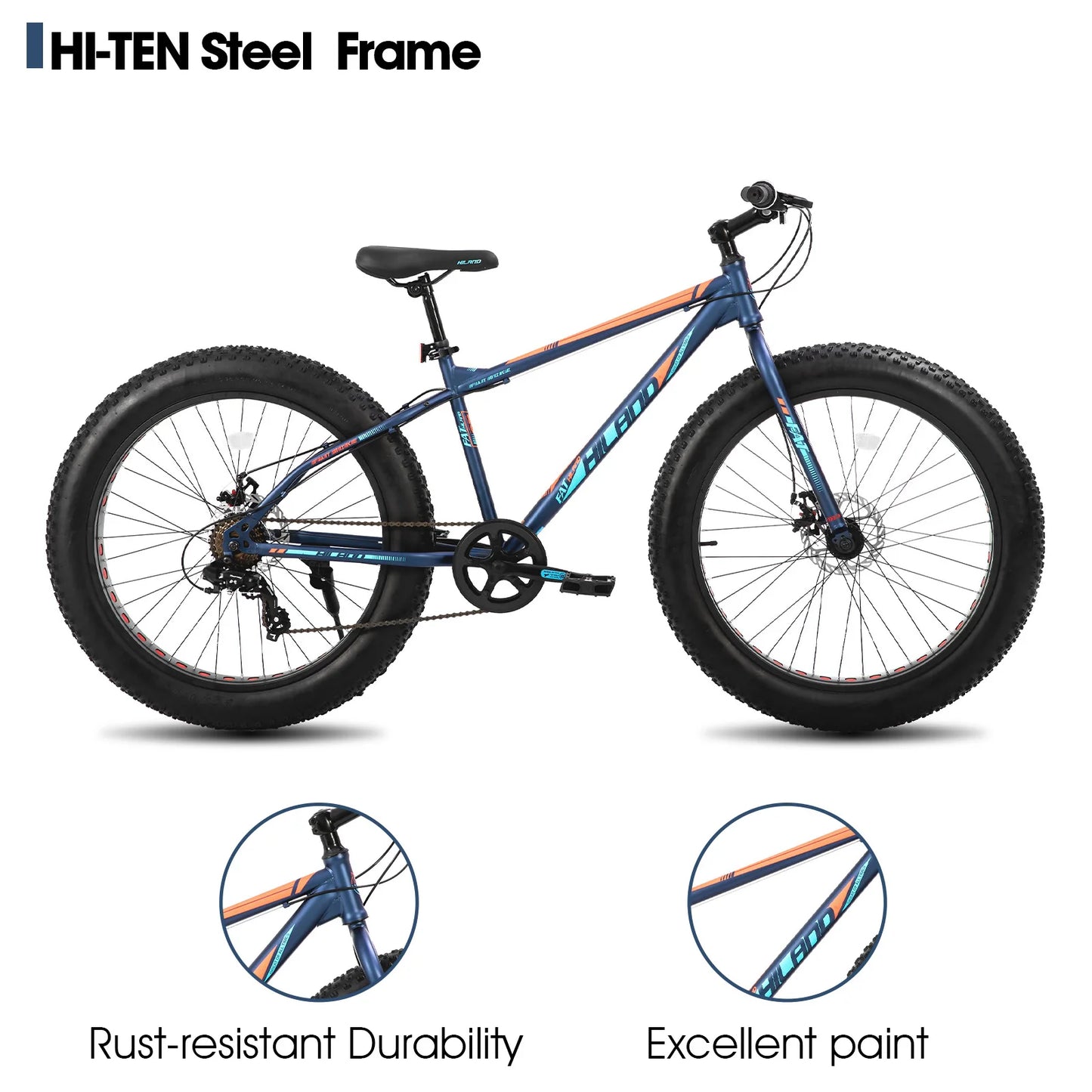 Hiland Fat Tire Kids Mountain Bike For Ages 5 And Up Shimano 7-Speed Front And Rear Disc Brakes