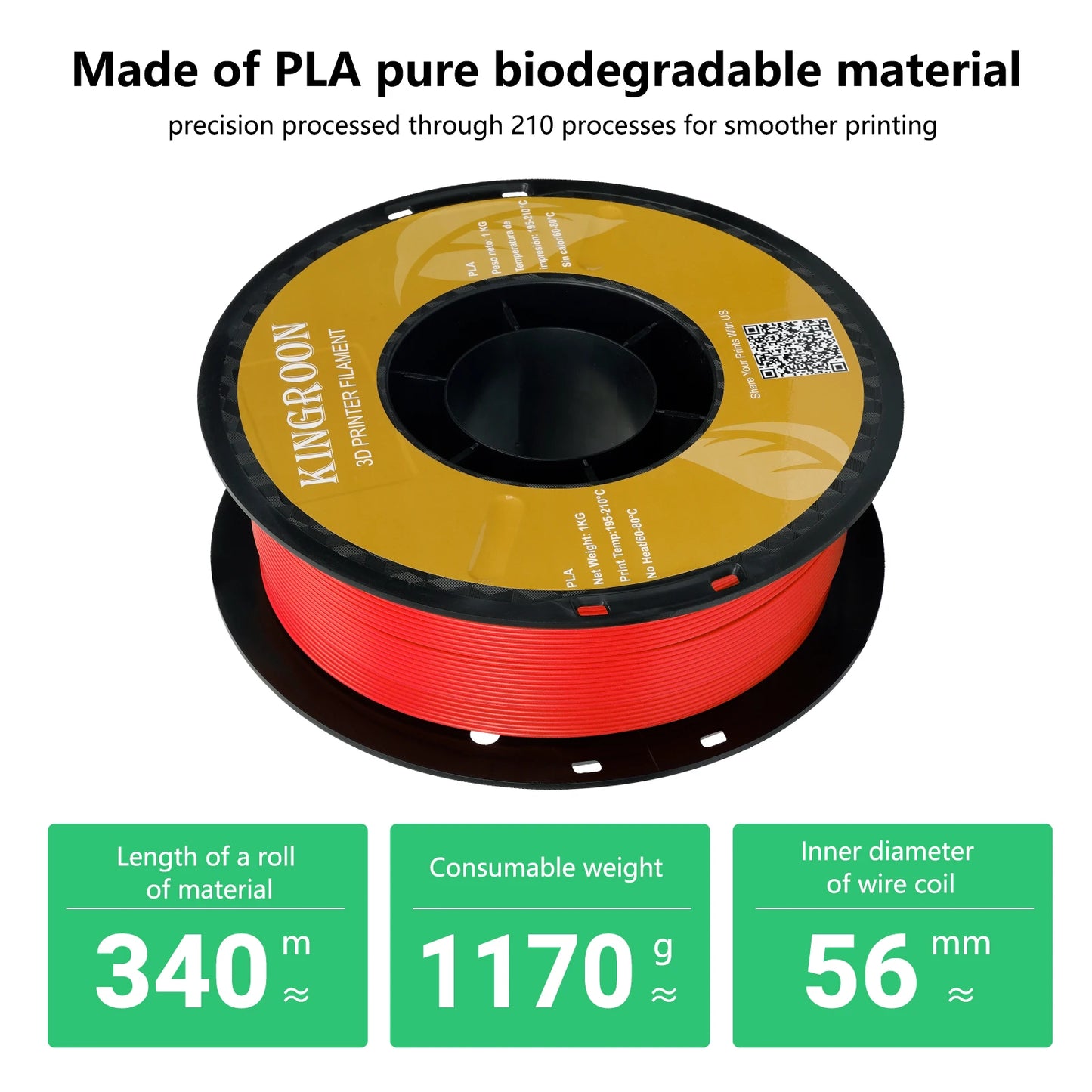 Kingroon High Quality PLA Filament Eco Friendly 3D Printing